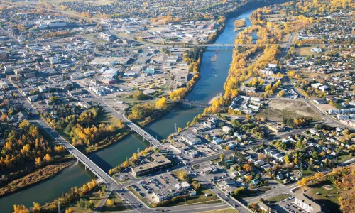 Red Deer Aerial downtown bridges